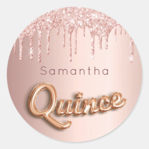 Quinceanera rose gold glitter quince monogram classic round sticker