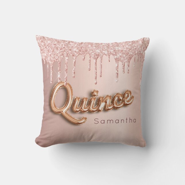Quinceanera rose gold glitter quince monogram  throw pillow (Front)