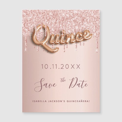 Quinceanera rose gold glitter save the date 