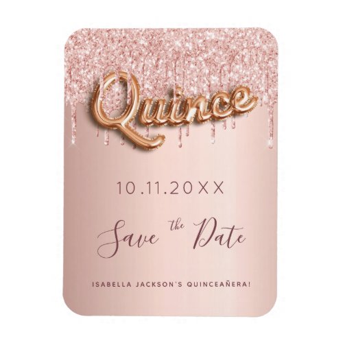 Quinceanera rose gold glitter save the date magnet