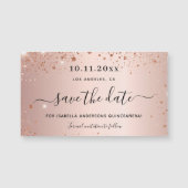 Quinceanera rose gold glitter save the date magnet (Front)