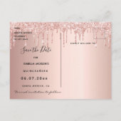 Quinceanera rose gold glitter save the date postcard (Back)