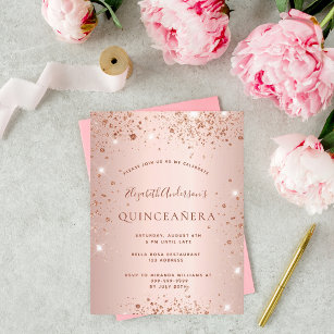 Quinceanera rose gold glitter sparkle glam invitation postcard