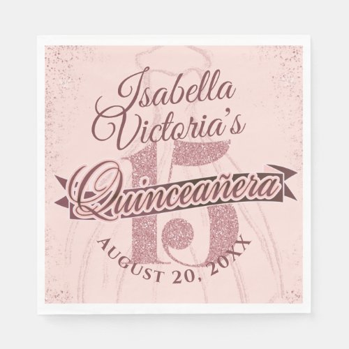 Quinceanera Rose Gold Glitter Sparkle Napkins