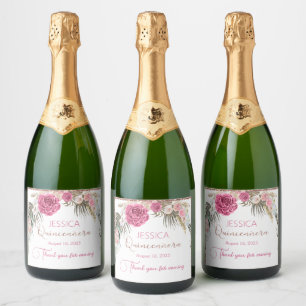 Quinceanera Rose Gold Glitter Sparkling Wine Label