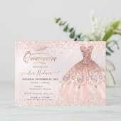 Quinceañera, Rose Gold Glitters Dress Invitation (Standing Front)