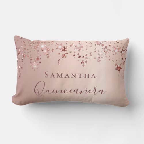 Quinceanera rose gold monogram name sparkle lumbar pillow