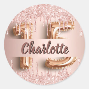 Quinceanera rose gold name classic round sticker