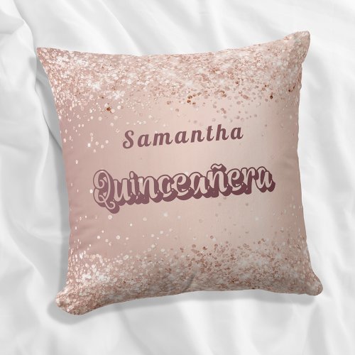 Quinceanera rose gold name throw pillow