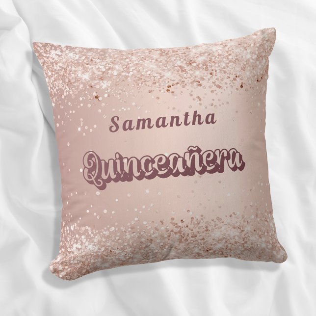 Quinceanera rose gold name throw pillow (Creator Uploaded)