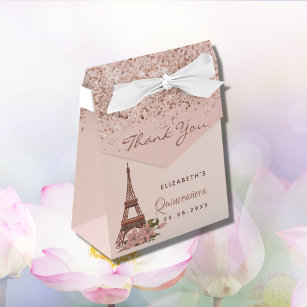 Quinceanera rose gold Paris thank you Favor Boxes