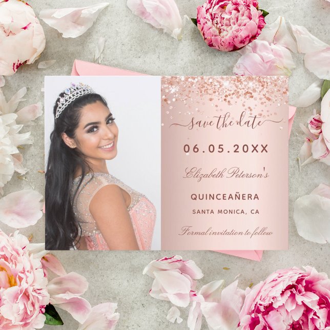 Quinceanera rose gold photo save the date (Creator Uploaded)