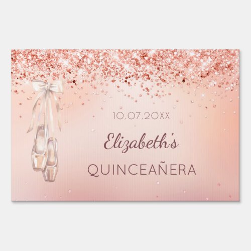 Quinceanera rose gold pink ballerina glitter  sign