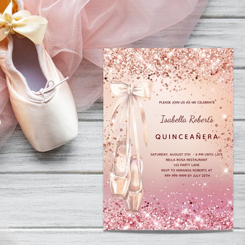 Quinceanera rose gold pink ballerina luxury invitation