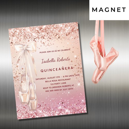 Quinceanera rose gold pink ballerina luxury magnetic invitation