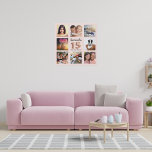 Quinceanera rose gold pink custom photo collage faux canvas print<br><div class="desc">A unique gift for a girl's Quinceañera, 15th birthday, celebrating her life with a collage of 8 of your own photos, pictures. Personalize and add her name and a date. A chic rose gold, blush pink background. The name is written with a modern hand lettered style script, number 15 with...</div>