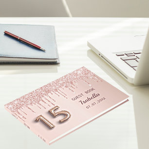 Quinceanera rose gold pink drips guest book