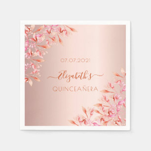 Quinceanera rose gold pink florals botanical napkins