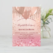 Quinceanera rose gold pink glitter balloons glam invitation (Standing Front)