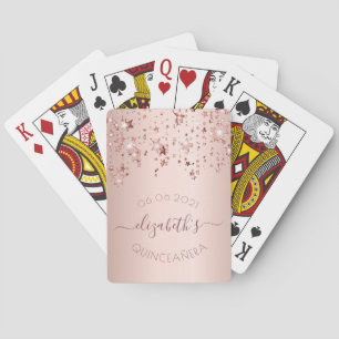 Quinceanera rose gold pink glittery stars glam poker cards