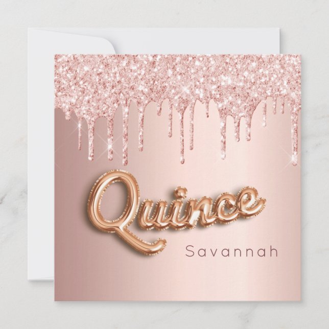 Quinceanera rose gold pink invitation (Front)