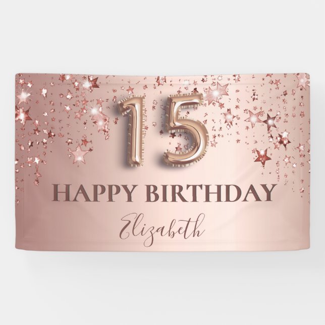 Quinceanera rose gold pink stars welcome banner (Horizontal)