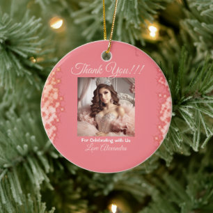 Quinceanera Rose Gold Princess Photo Ceramic Ornament