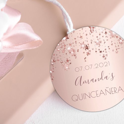 Quinceanera rose gold shiny stars glittery classic round sticker