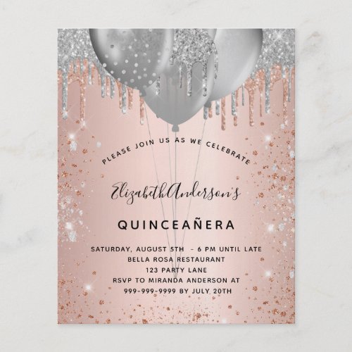 Quinceanera rose gold silver balloons budget  flyer