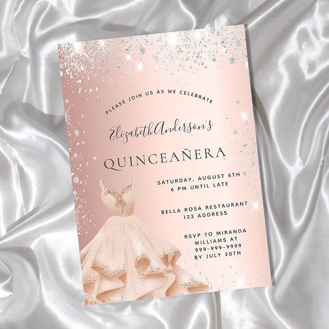 Quinceanera rose gold silver dress invitation (Creator Uploaded)