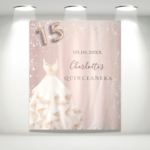 Quinceanera rose gold silver glitter dust dress tapestry