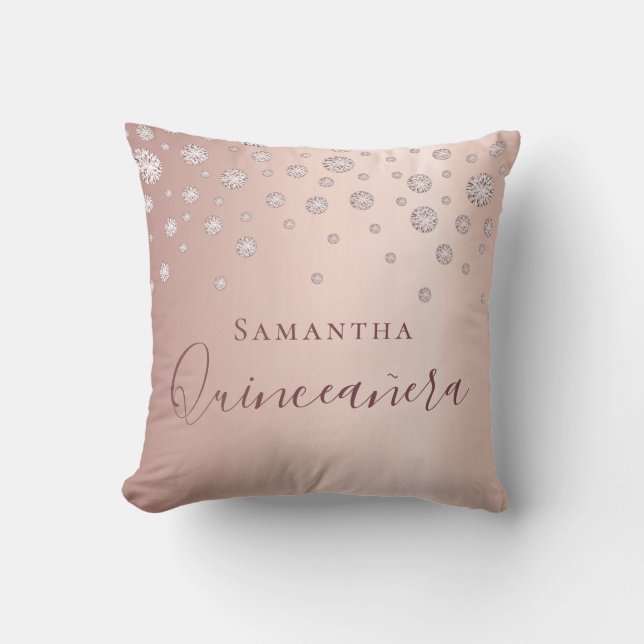 Quinceanera rose gold sparkling diamonds name throw pillow (Front)