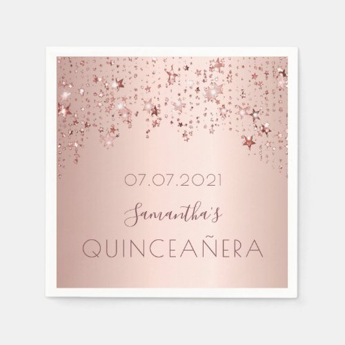Quinceanera rose gold stars blush name napkins