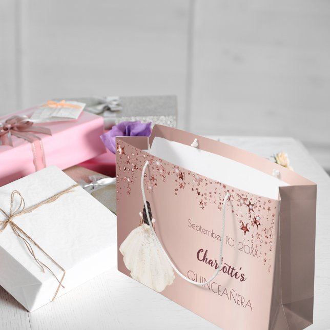Quinceanera rose gold stars ivory dress large gift bag (Creator Uploaded)