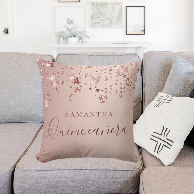 Quinceanera rose gold stars name throw pillow (Creator Uploaded)