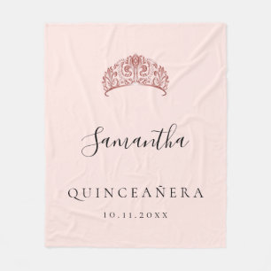 Quinceanera rose gold tiara crown name fleece blanket