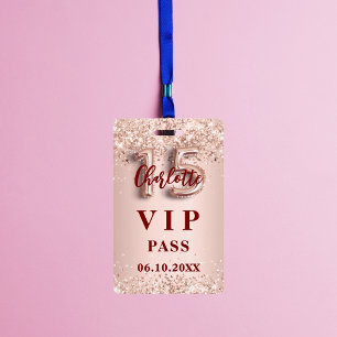 Quinceanera rose gold vip party pass badge