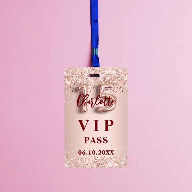 Quinceanera rose gold vip party pass badge (Creator Uploaded)
