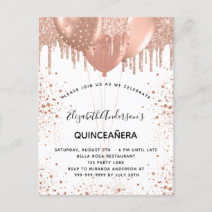 Quinceanera rose gold white balloons invitation postcard