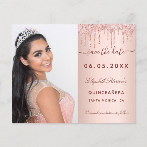 Quinceanera rose photo QR budget Save the Date Flyer