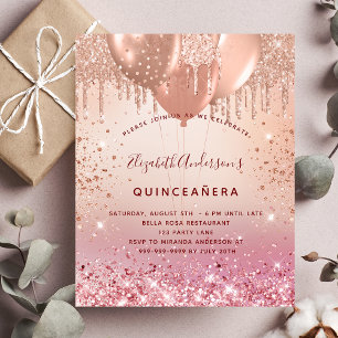 Quinceanera rose pink ballons budget invitation flyer