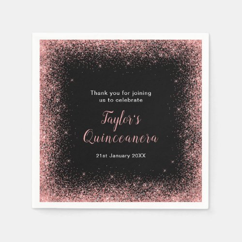 Quinceanera Rose Pink Faux Glitter Birthday Party Napkins