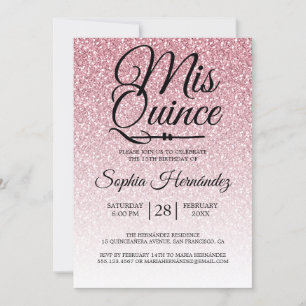 Quinceañera Rose Pink Glitter 15th Birthday  Invitation