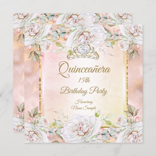 Quinceanera Rose Pink Gold Birthday Party Invite 3