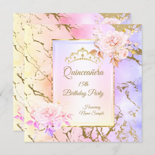 Quinceanera Rose  Purple Pink Gold Birthday Party Invitation