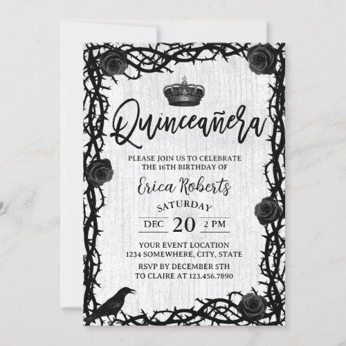 Quinceanera Rose Thorn Dark Fairy Tale Birthday Invitation