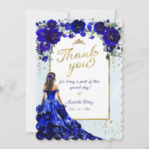 Quinceañera Royal Blue and Gold Thank you Invitation