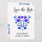 Quinceanera Royal Blue and Purple Mexican Floral Save The Date (Front/Back)