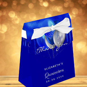 Quinceanera royal blue balloons thank you favor boxes
