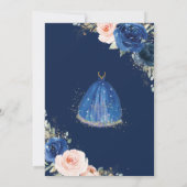 Quinceañera Royal Blue Blush Floral Rose Ball Gown Invitation (Back)